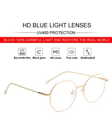 JOVAKIT Polygon Blue Light Blocking Glasses | Vintage Octagon Square Non-Prescription Metal Eyewear for Women & Men - Y1 Gold 50mm - Buy Online on GoSupps.com