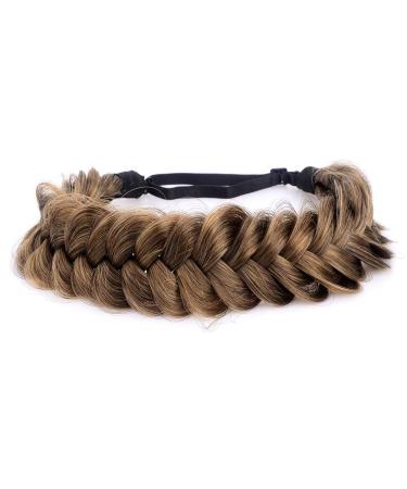 BOBIYA Messy Wide 2 Strands Synthetic Hair Braided Headband Hairband Braided Elastic Band Hairband Braided (Claybank) Claybank