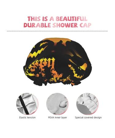 Halloween Pumpkin Witch Printed Shower Cap for Women - Waterproof & Fits All Head Sizes | Bath Cap for All Hair Textures - Buy Online on GoSupps.com
