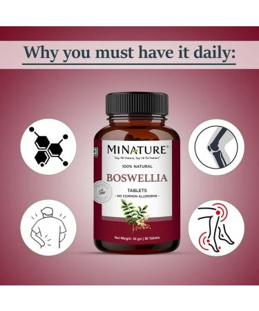 Boswellia Tablets by mi Nature| | Pure & Natural herb | Free from Chemical & Preservative| Plant Based Gluten Free |90 Tablet 45 Days Supply 1000mg - Buy Online on GoSupps.com