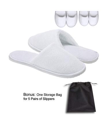 Deluxe Closed Toe White Spa Party Slippers - 5 Pairs | Ideal for Guests & Travel | Large Size 9.5-12.5 Women/8-11 Men - Buy Online on GoSupps.com
