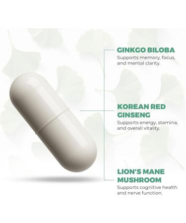 Ginkgo Biloba Supplements 120mg with Korean Red Ginseng 300mg & Lion's Mane Mushroom 1000mg Vegetarian Capsules Non-GMO & Gluten Free Natural Brain Supplement for Memory Focus & Cognitive Support - Buy Online on GoSupps.com