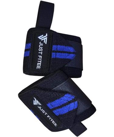 Just Fitee Wrist Wraps - Premium Gym Wrist Bandages for Strength Training | Black/Blue Fitness Support - Buy Online on GoSupps.com