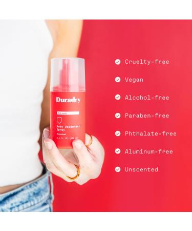Duradry Body Deodorant Spray - Aluminum Free Natural Odor Eliminator Unscented 3.4 Fl Oz - Shop Internationally - Buy Online on GoSupps.com