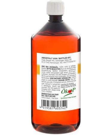  Mea Vita VitaFeel Organic Gold Jojoba Oil 1000 ml | 100% Pure and Cold-Pressed Moisturizing Care for Skin and Hair | Carrier Oil for Massage and Aromatherapy Dry Skin and Scalp - Buy Online on GoSupps.com