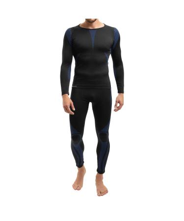 Celodoro Men's Thermal Underwear Set Seamless Functional Underwear Quick-drying SM Black / Blue