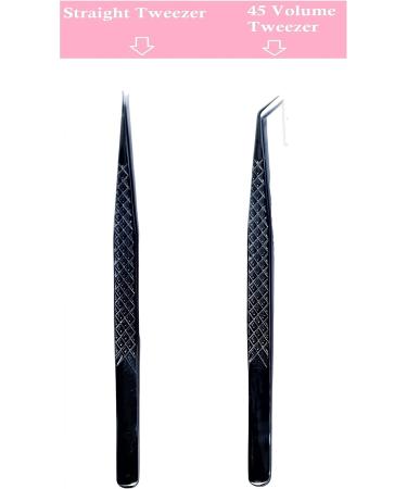 Stainless Steel Diamond Grip Eyelash Tweezer Kit - 3 Pcs Set with Free Mirror - Straight & 45 Angled Tips - Professional Makeup Tool for Women - Buy Online on GoSupps.com