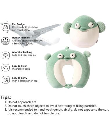 JOYRAVO 2-in-1 Travel Pillow for Kids - Green Fish Plushie Converts to U-Shaped Neck Pillow for Ultimate Comfort on Airplane, Car, Train & Bus Trips - Buy Online on GoSupps.com