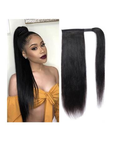 Fake Hair Bun Long Straight Hair Ponytail Extensions 12-26 Inch Wrap Around Ponytail Brazilian Real Hair Ponytail Black Wig Hair Bun Hair Accessories (Color : Black Size : 26inches 100g) 26inches 100g Black