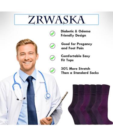 ZRWASKA Diabetic Socks For Women Wide Honey Comb top soft cuff Ankle Oedema friendly Non-Elastic Grip for Swollen feet Leg Non-Binding Circulatory Neuropathy Socks 4-8 (Pack 6) 4-8 Purple (6 Pairs) - Buy Online on GoSupps.com