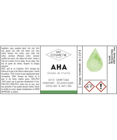 MY COSMETIK - AHA - Fruit acids - Moisturizing lightening exfoliating and anti-aging cosmetic active ingredient - Cosmetic quality - 100% plant-based - 30 ml - Buy Online on GoSupps.com