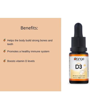 Orange Naturals - Vitamin D3 Drops - Liquid Natural Orange Flavour- 400IU for Kids - 15ml - Cholecalciferol Vitamin D3 Liquid Drops - Bone Health Teeth Health & Immune System Support - Buy Online on GoSupps.com