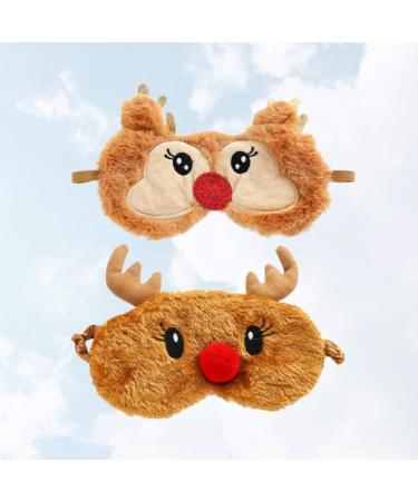 Healifty Reindeer Shaped Plush Sleeping Mask - 2Pcs Cute Animal Blindfold for Girls and Women - Buy Online on GoSupps.com