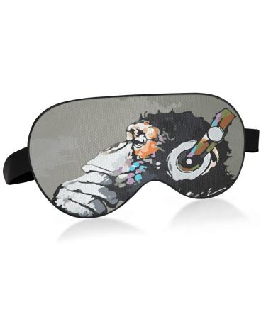 Monkey with Headphones Sleep Mask Light Blocking Eye Mask for Sleeping with Adjustable Strap Soft Lightweight Eye Cover Blindfold for Men Women Work Travel Naps Color 15