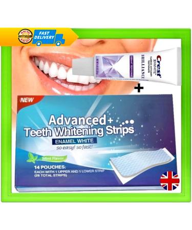 Advanced Teeth Whitening Strips + Crest 3D Brilliance Toothpaste - Professional White Smile Kit - Buy Online on GoSupps.com