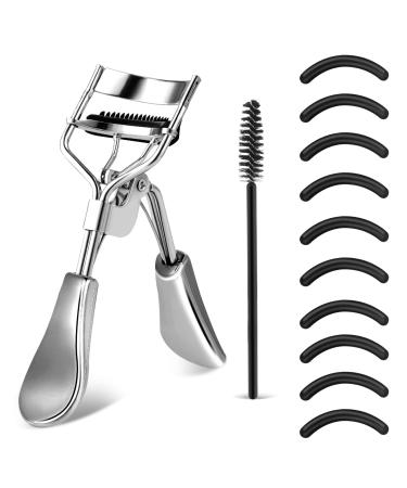 Wllhyf eyelash pliers KIT Professional eyelash pliers metal make-up tool with built-in comb eye with 10 replacement refill pads for women get dramatically curved eyelashes (silver)