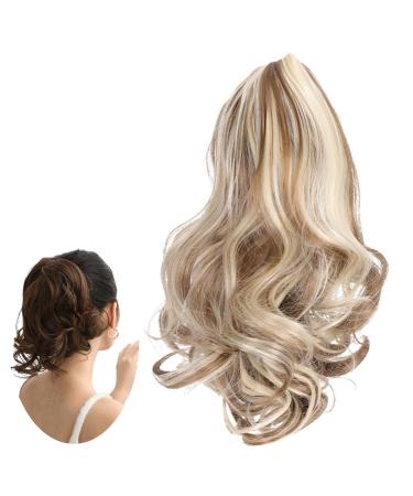 Traziewell Ombre Hair Extensions Claw on Ponytail Clip in Hair Extension Synthetic Hair Piece Pony Tail Curly Light Ash Blonde and Bleach Blonde 0919 FH000919 L