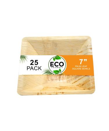 Naturelia 7-Inch Square Palm Leaf Disposable Bowls- Faux Wood Style Dinnerware Soup and Salad Bowl Eco-Friendly Biodegradable and Microwave-Safe Palm Leaf Bowls