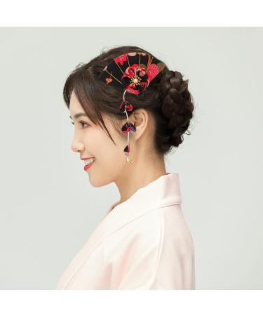 Lurrose Flower Hair Clip With Tassel Kimono Flower Hair Clip Japanese Flower Hair Tie Kanzashi Hair Hanfu Accessories For Asian Costume Qipao Dress Outfit Black - Buy Online on GoSupps.com