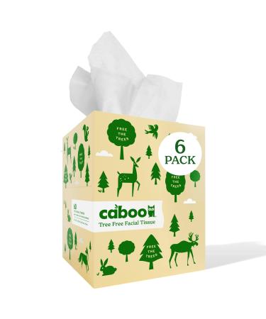 Caboo Tree Free Bamboo Facial Tissue Paper, Eco Friendly Hypoallergenic Tissue Box with 60 Sheets Per Cube, Total of 6 Cubes, 360 Total Tissues Cube Boxes (6)