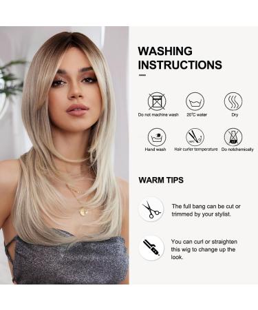 Oefei Ombre Ashblond Wig - 21 Long Straight Layered Synthetic Hair Heat-Resistant Wigs for Women - Perfect for Daily Wear & Cosplay - Buy Online on GoSupps.com