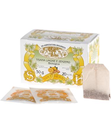  Apicoltura Brezzo Sweet Herbs | Lemon Ginger and Green Tea Herbal Tea | Organic Digestive Infusion with Lemon Ginger and Green Tea - 20 Individually Wrapped Tea Bags (30g) - Buy Online on GoSupps.com