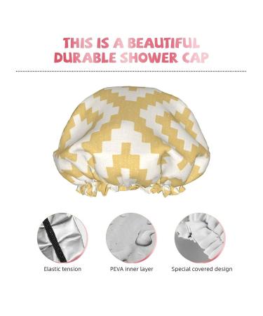 Geometric Mustard Printed Waterproof Shower Cap for Women - Fits All Head Sizes and Hair Textures - Buy Online on GoSupps.com