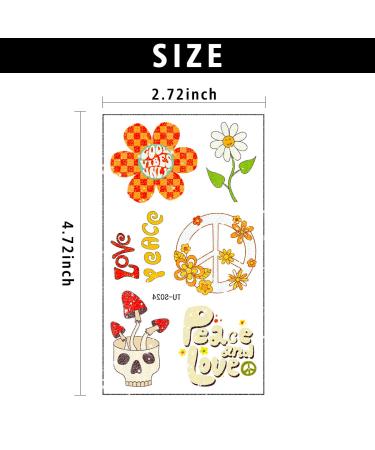 Groovy 70s Temporary Tattoos - Flower Glitter Fake Tattoo Stickers for Retro Hippie Decor - 20 Sheets - Buy Online on GoSupps.com