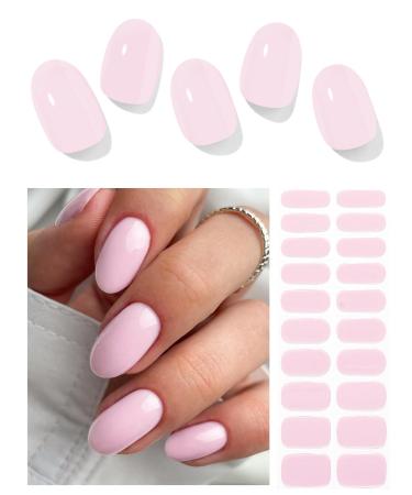 Semi Cured Gel Nail Strips (Pale Pink)-20 PCS Gel Nail Stickers | Gel Nail Wraps | UV Light Required Salon Quality & Easy to Use