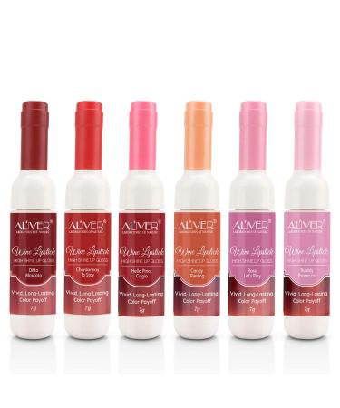 Wine Lip Tint, Lip Stain Long Lasting Waterproof, 6 Colors Lip Gloss Set, Moisturizing lipstick, Pigmented Lip Makeup Gift Sets for Women and Girls Wine Lip Tint Style 2