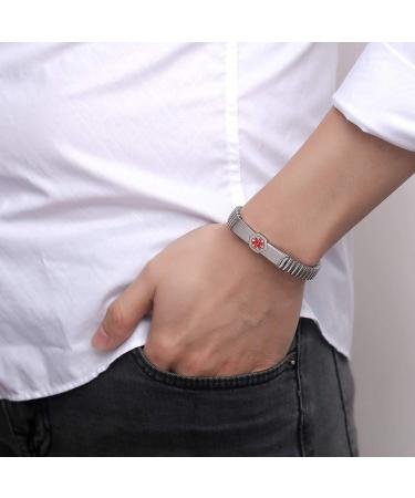 Buy mnmoom Medical Alert ID Bracelets - Stainless Steel Stretch Lymphedema Alert Bracelet for Safe Living - Buy Online on GoSupps.com