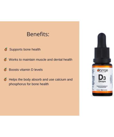 Orange Naturals - Vitamin D3 Drops - Natural Orange Flavour - MCT 1000IU 15ml - Support Bone Health Teeth Reduce Osteoporosis Maintain Muscle Enhanced Absorption & Prevent D Deficiency Cholecalciferol - Buy Online on GoSupps.com