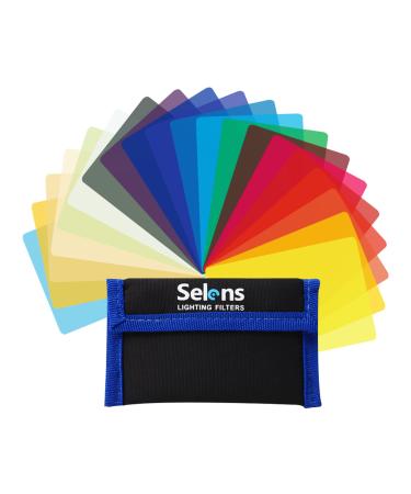 Selens 20 Pieces Universal Gels Lighting Filter Kit for Camcorder LED Video Light, 3.74 x 2.56 Transparent Color Correction Lighting Film Plastic Sheets 20Pcs gel kit(AL-01)