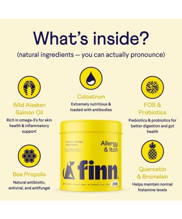 Finn Allergy & Itch Supplement for Dogs | Seasonal Allergy Relief, Skin Health & Immunity | Wild Alaskan Salmon Oil, Bee Propolis & Probiotics | 90 Soft Chews - Buy Online on GoSupps.com
