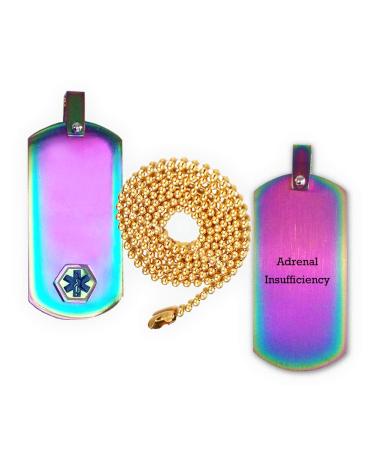 Adrenal Insufficiency Medical Alert ID Dog Tag Pendant in Anodized Titanium Rainbow