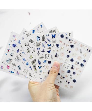 Blue Butterfly & Floral Nail Stickers - 6 Sheets - Buy Online on GoSupps.com