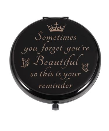 Valentines Day Gifts for Her Girlfriend Wife Compact Makeup Mirror Christmas Stocking Stuffers for Teen Girls Birthday Gifts for Women Daughter Mom Female Friends Sisters Gifts for Sister Graduation Black