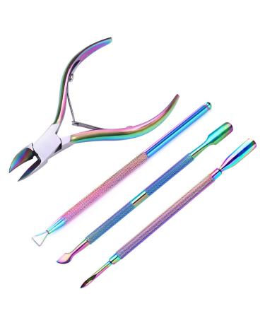 MODOAO Cuticle Pusher with Cuticle Trimmer Cuticle Nipper Pocket Nail Cuticle Nipper Pack Contains Nail Trimmer Stainless Steel Nail Art Manicure/Pedicure Tools (4 Packs)