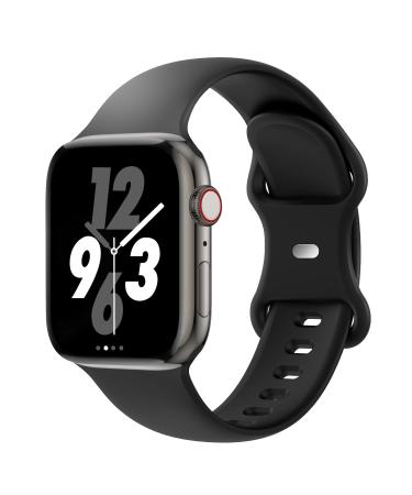 Acrbiutu Bands Compatible with Apple Watch 38mm 40mm 41mm 42mm 44mm 45mm 49mm, Replacement Soft Silicone Sport Accessory Strap Wristbands for iWatch Series Ultra 8/7/6/5/4/3/2/1 SE Women Men #A,Black 38/40/41mm S/M