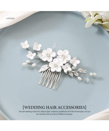 Latious Silver Flower Bridal Hair Comb | Pearl Hair Clip for Wedding Bride - Floral Hair Piece Accessory for Women & Girls - Buy Online on GoSupps.com