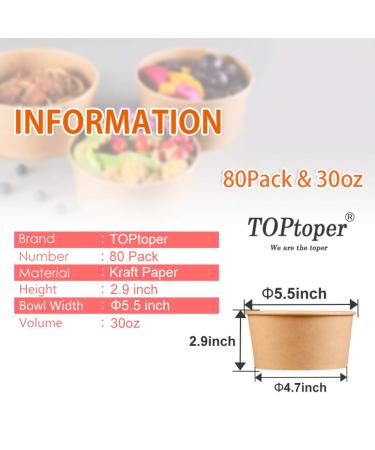 TOPtoper 80 Pcs 30 Oz Large Paper Bowls, Disposable Soup Bowls