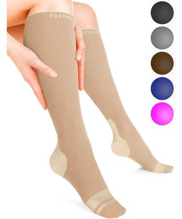 Sparthos Compression Socks 20-30mmHg for Sport, Running, Travel, Medical Support, Pregnancy, Nurses - Dr Soothers Ankle Brace for Plantar Fasciitis - Beige-LXL Large/X-Large (1 Pair) - Buy Online on GoSupps.com