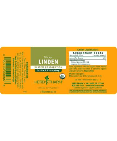 Herb Pharm Linden Liquid Extract - Cardiovascular & Circulatory Support - 1oz - Buy Online on GoSupps.com
