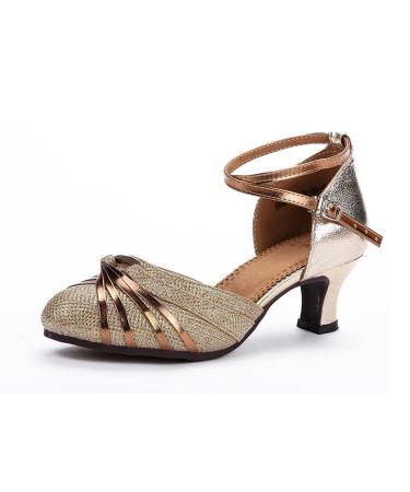 Women's Dance Shoes Standard Latin Heels Closed Toe Rubber Sole(Gold Numeric_39
