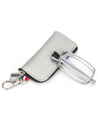 MMOWW foldable reading glasses for women and men with telescopic pole with zipper Key trailer Mini anti blue light glasses (silver +3.0) silver 3.0 x