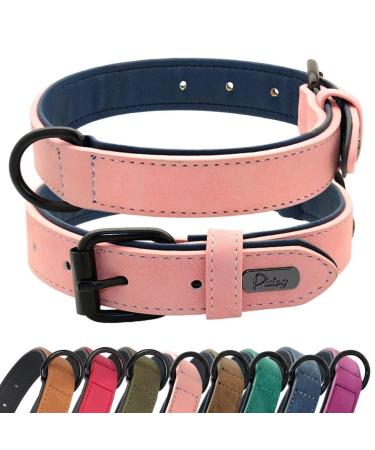 Didog soft padded dog collar made of leather hard-wearing leather dog collar with adjustable stainless metal buckle for small medium-sized and large dogs pink XL XL: 40-50 cm pink