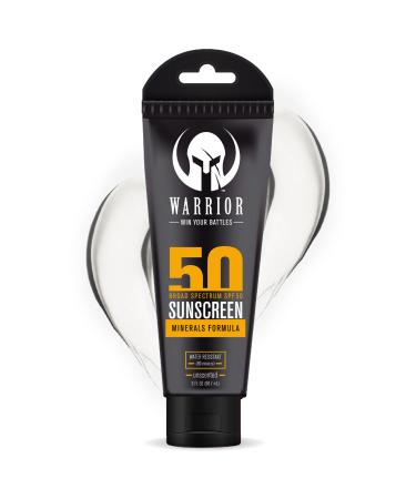 Warrior SPF 50 Sunscreen Lotion - 80 Minutes Water Resistant Reef Safe Unscented Lotion Non-Nao Zinc & Non-NanoTitanium Sunscreen with Mineral Formula - 3 Fl. Oz