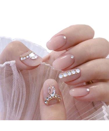 HUIL Artificial Nails 24Pcs Diamond False Nail Long Pink Micro Clear Fake Nail Press On Nail Art Summer Style Nail Tips With Glue