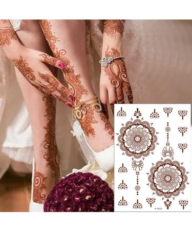 Brown Temporary Tattoo Stickers 8 Sheets Henna Stickers Exquisite Lace Mandala Waterproof Fake Tattoos stickers Parties Decoration Suppliers Flower Design for Women Arm Legs Body Art Party Decorations