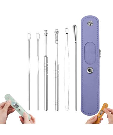 The Most Professional Ear Cleaning Master in 2023 Earwax Cleaner Tool Set PU Leather Ear Pick Earwax Removal Kit Stainless Steel Earwax Cleaning Tool 6-Piece Set Purple